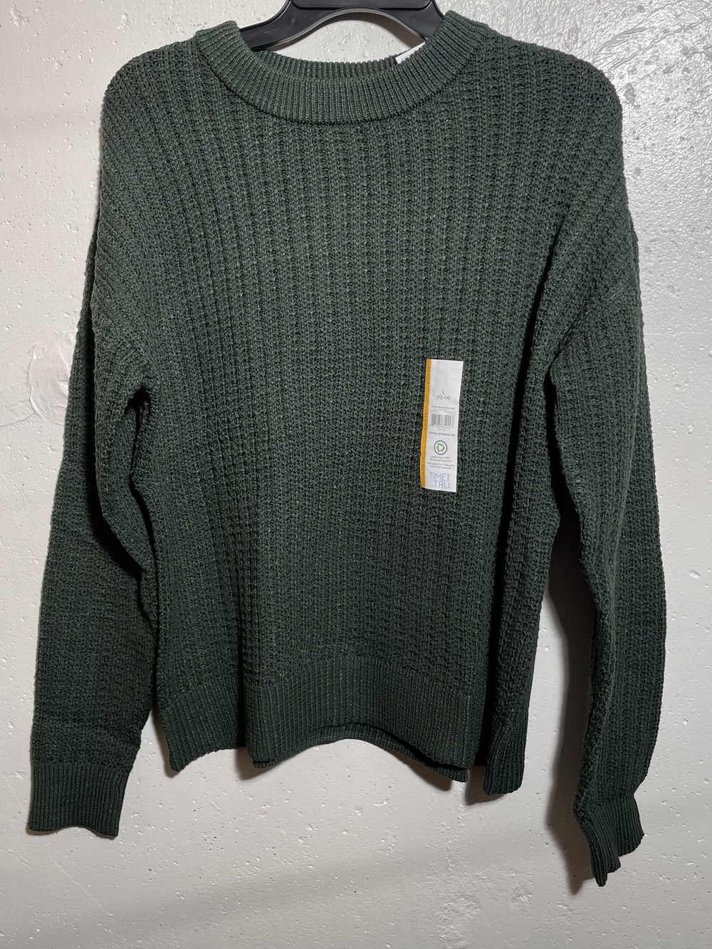 Time and Tru Men's Forest Green Waffle Crewneck Sweater